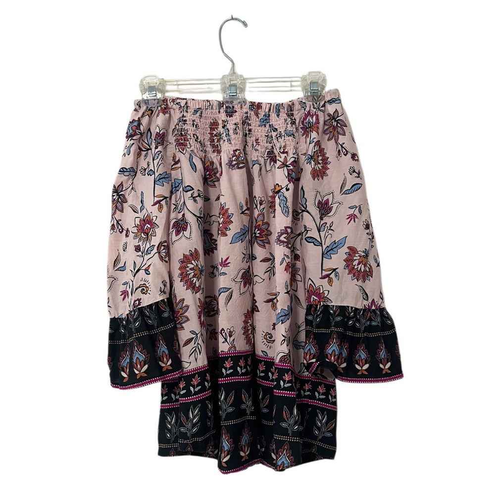 Beachlunchlounge Floral Pink and Black Print Women's Off The Shoulder Top